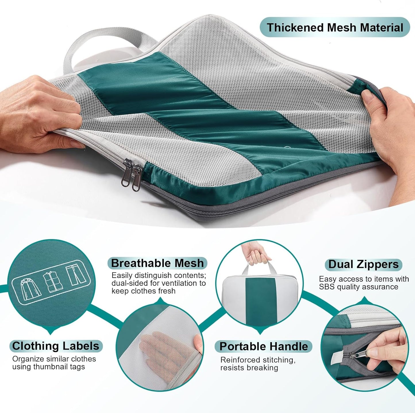 10 Set Compression Packing Cubes for Travel Essentials,Compressible Expandable Packing Cubes for Suitcase,OlarHike Luggage Organizer Bags,Handy Helper for Organizing Clothes(Dark Blue Green)