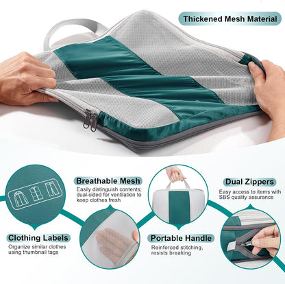 10 Set Compression Packing Cubes for Travel Essentials,Compressible Expandable Packing Cubes for Suitcase,OlarHike Luggage Organizer Bags,Handy Helper for Organizing Clothes(Dark Blue Green)