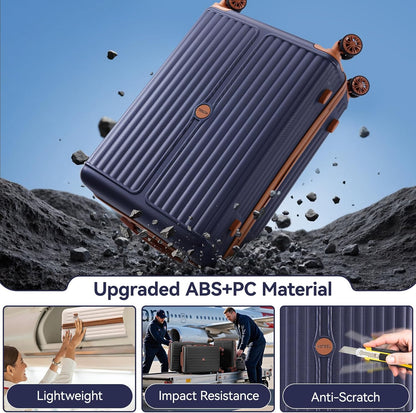 Hoteel 6 Piece Luggage Set with Spinner Wheels (4-YEAR WARRANTY), Carry on Luggage for Travel with TSA Lock, ABS+PC Hardshell Suitcase Set, 16"/20"/24"/28"+Duffel Bag+Cosmetic Bag(Dark Blue)