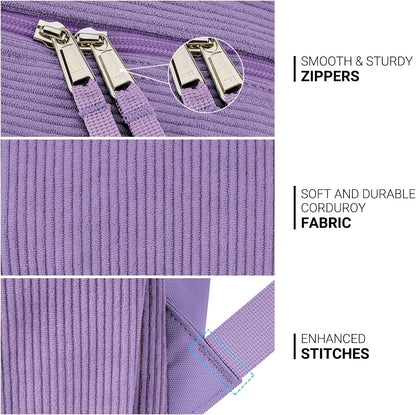 ZORFIN 26L Backpack for College, and Travel: Corduroy Bookbag - Deep Purple