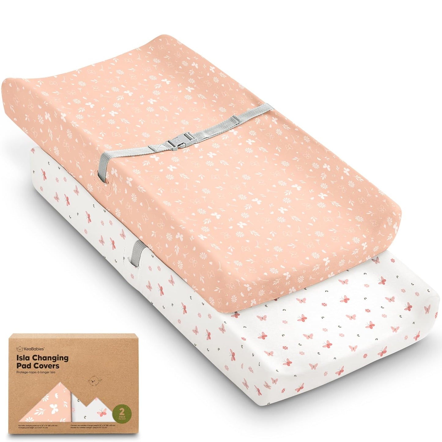 2-Pack Baby Changing Pad Covers for Girl, Boy,Neutral - Soft Viscose Derived from Bamboo Changing Table Pad Cover Sheets,Baby Nursery Diaper Changing Pad Cover,Contour Changing Pad Liner (Butterflies)
