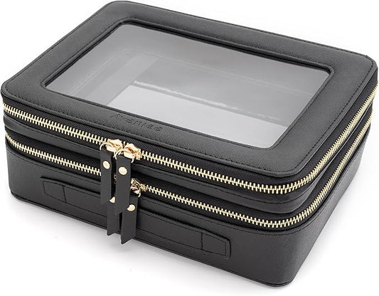 Aveniee XL Clear Makeup Organizer, Double Layer Travel Cosmetic Case by Aveniee
