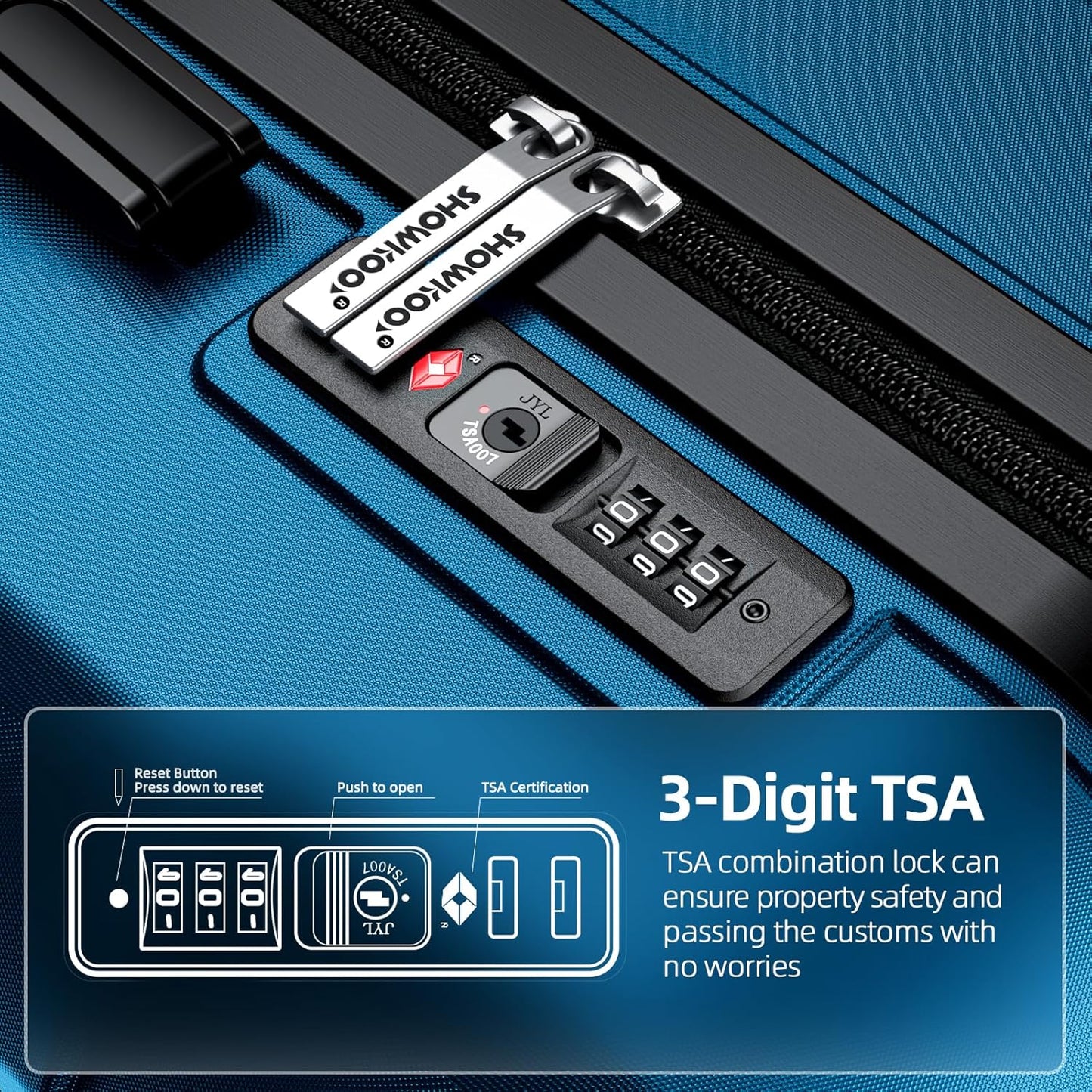 SHOWKOO Luggage Sets Expandable PC+ABS Durable Suitcase Sets Double Wheels TSA Lock Sea Blue 3PCS