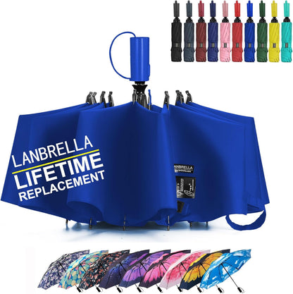 LANBRELLA Compact Reverse Folding Umbrella Auto Windproof Travel Umbrella