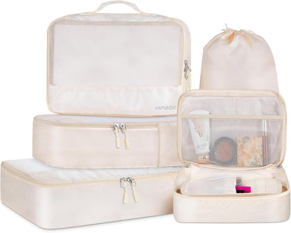5 Set Packing Cubes Travel for Luggage Durable Suitcases Organizer Bags Lightweight Airplane Travel Vacation Essentials Accessories for Carry on (Cream)