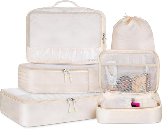 5 Set Packing Cubes Travel for Luggage Durable Suitcases Organizer Bags Lightweight Airplane Travel Vacation Essentials Accessories for Carry on (Cream)
