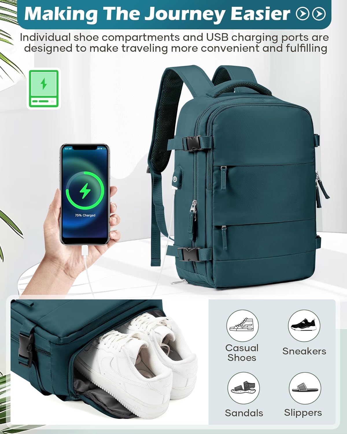 Vacuum Backpack Travel Laptop Backpacks For Women Men Carry On Backpack With Vacuum Compression Bags Seal Packing Personal Item Travel Bag Vacpack Backpacks Without Pump Peacock Blue