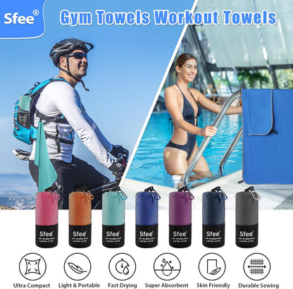 Sfee 2 Pack Microfiber Travel Towel, Quick Dry Towel Camping Towel Large Beach Towel Super Absorbent Compact Lightweight Sports Gym Towels for Gym, Hiking, Pool, Backpacking, Bath, Yoga
