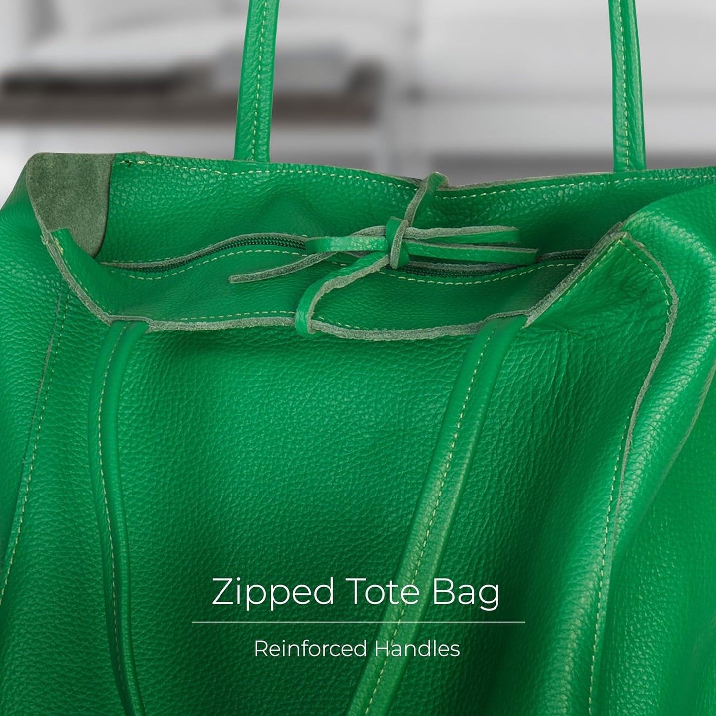 Italian Calf Leather Tote for Women with Zipper, Inner Pocket & Flat Base | Soft Unlined Shopper for Work & Travel