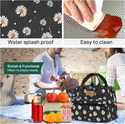 HOMESPON Insulated Lunch Bag for Women Men Lunch Box Cooler Lunch Tote for Work Picnic (Daisy)