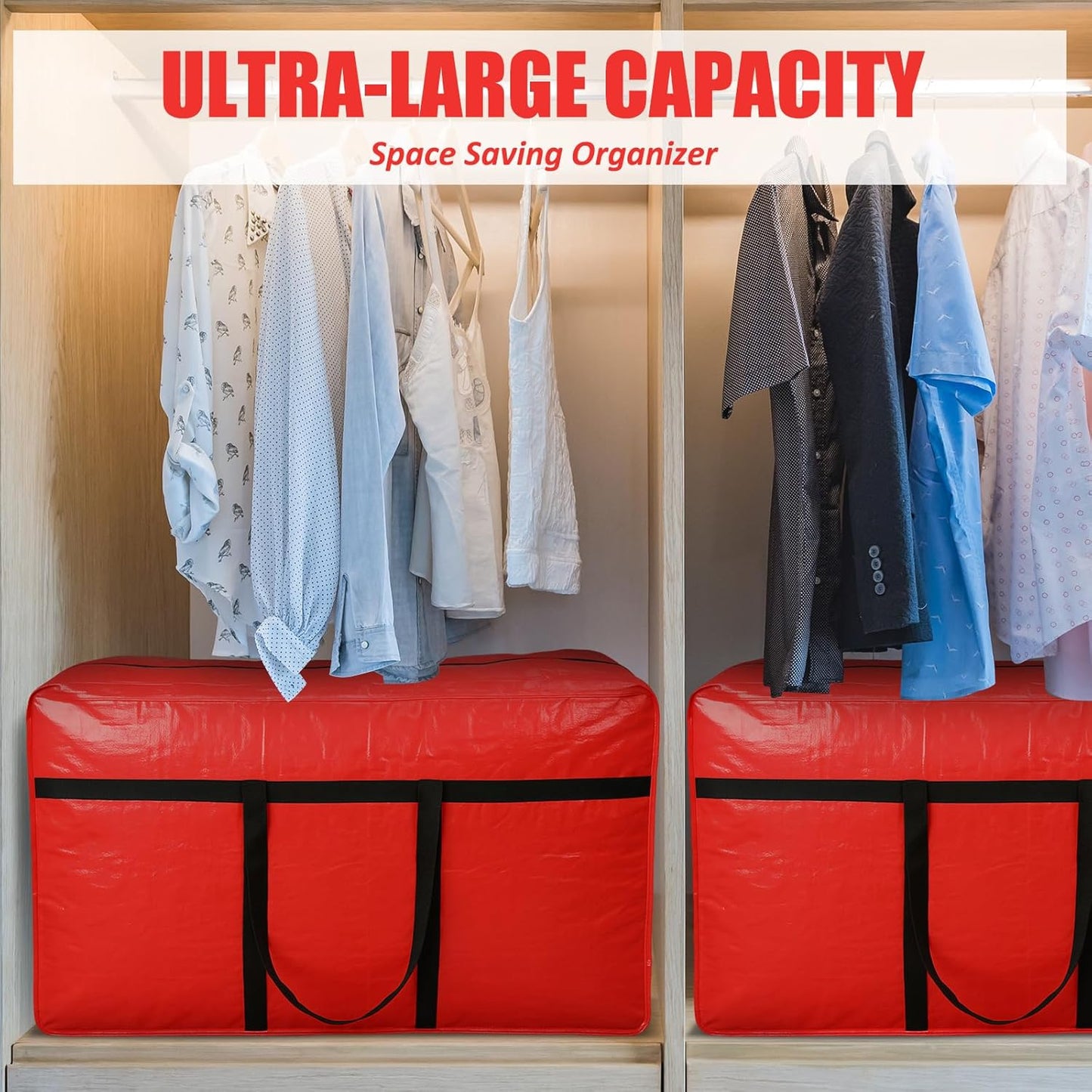 4 Pcs 66 Gallon Large Moving Bags with Zipper and Handles Foldable Storage Duffle Bags Heavy Duty Extra Large Totes for College Dorm Travel Clothes Blankets Bedding Moving (Red)