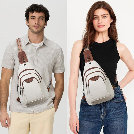 10L Crossbody Sling Bag for Women Men Anti Theft Cross Body Fanny Pack Belt Bag Purse Gifts for Women Faux Leather, Beige Brown