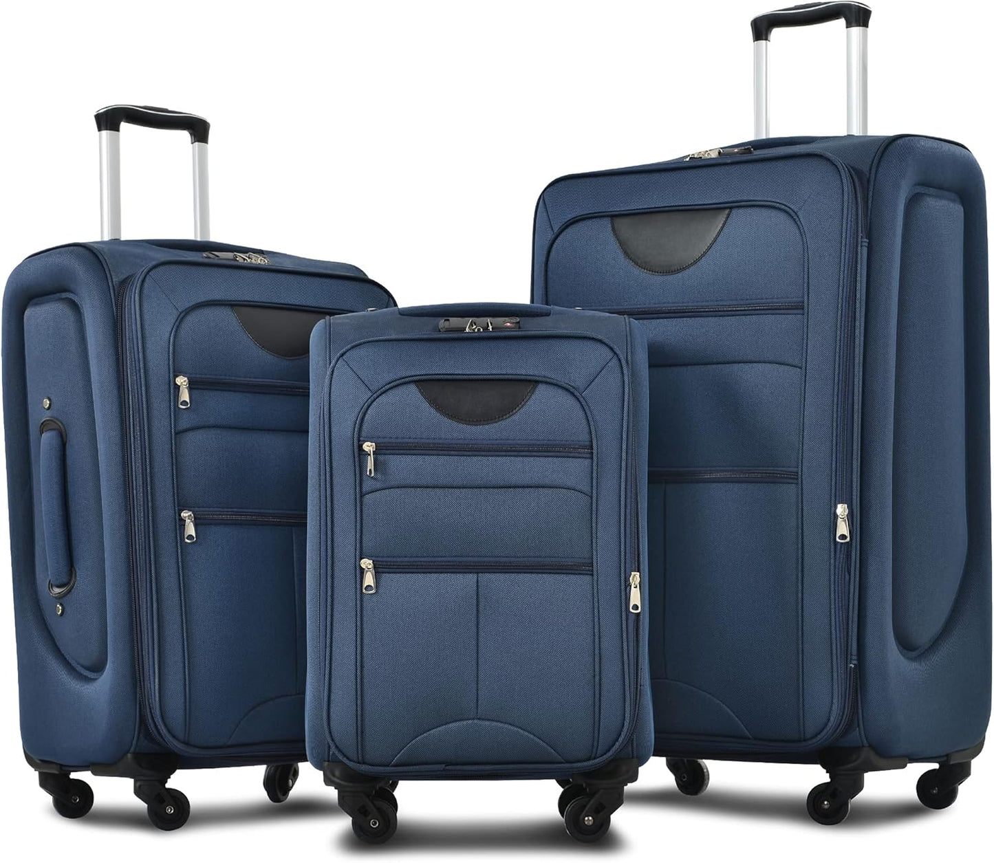 Merax Softside Luggage Set Softshell Lightweight 3 Piece Spinner Suitcase 22" 26" 30" Deep Blue