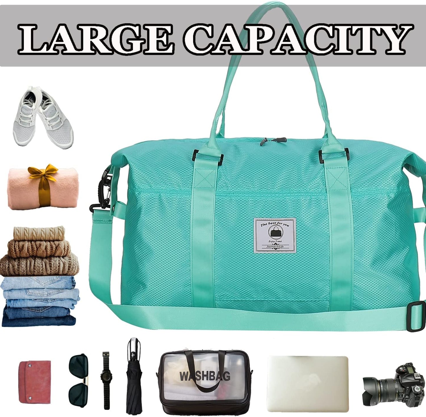 Travel Duffle Bag, Waterproof Sport Tote Gym Bag for Women Men, Overnight Weekender Carry On Bag with Wet Pocket