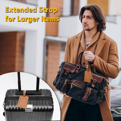 Travelambo Luggage Tags for Suitcases Faux Leather Privacy Protection 2 Pack Bag Tags Travel Accessories Essential, Yellowish Brown