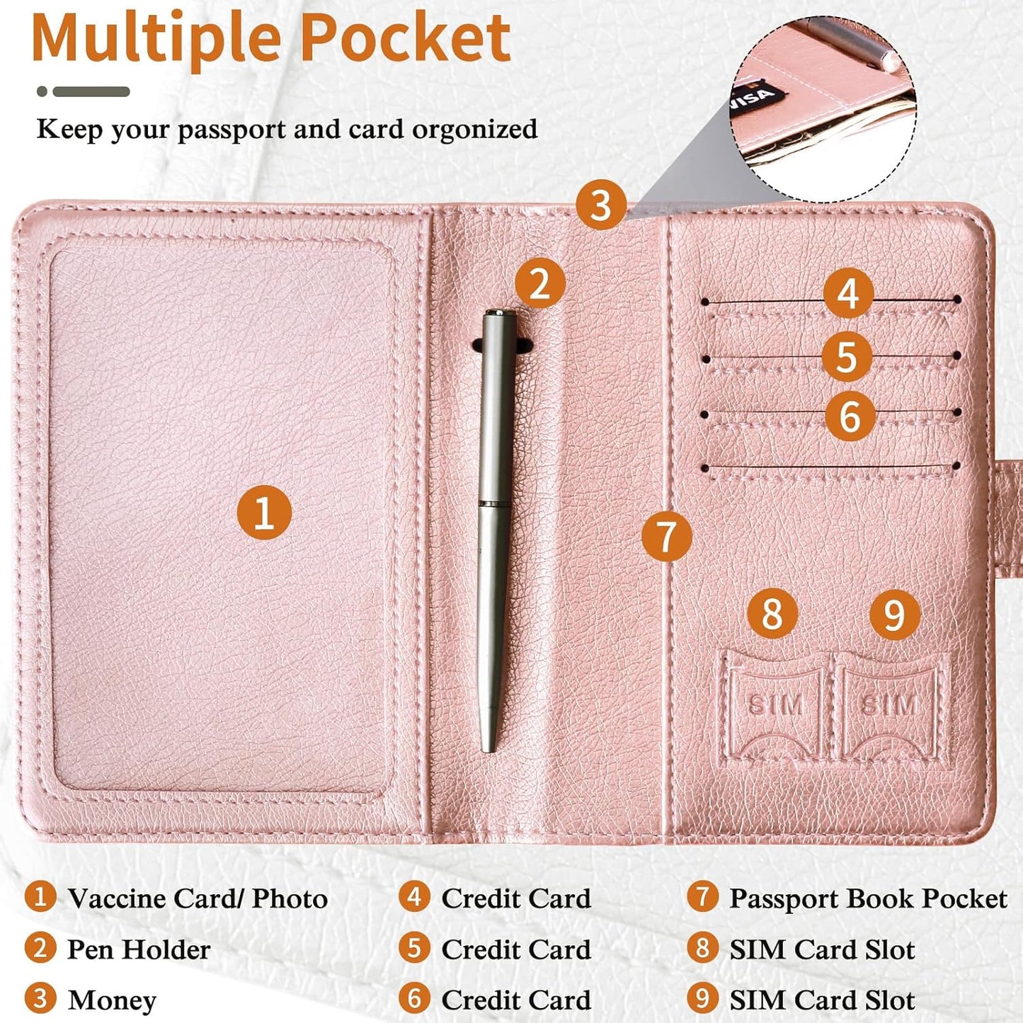 TIGARI Passport Holder for Travel Women Men, PU Leather Waterproof RFID Passport Holder Wallet Cover Case Sleeve, Family Vacation Plane Cruise Travel Document Organizer Essentials-Pink