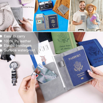Melsbrinna Premium Leather Passport Holder Covers Case, Waterproof Rfid Blocking Travel Wallet Passport Holder with Pen Holder, Cute Passport Book for Women/Men