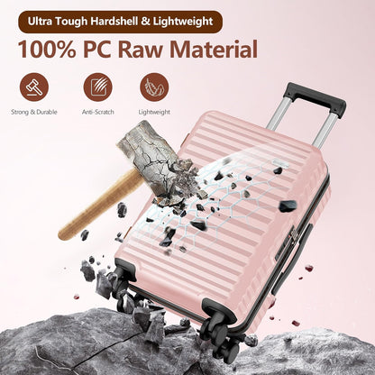 SHOWKOO Luggage Sets 3 Piece Hardside Expandable Suitcase with Double Spinner Wheels Tsa Lock Pink (20in/24in/28in)
