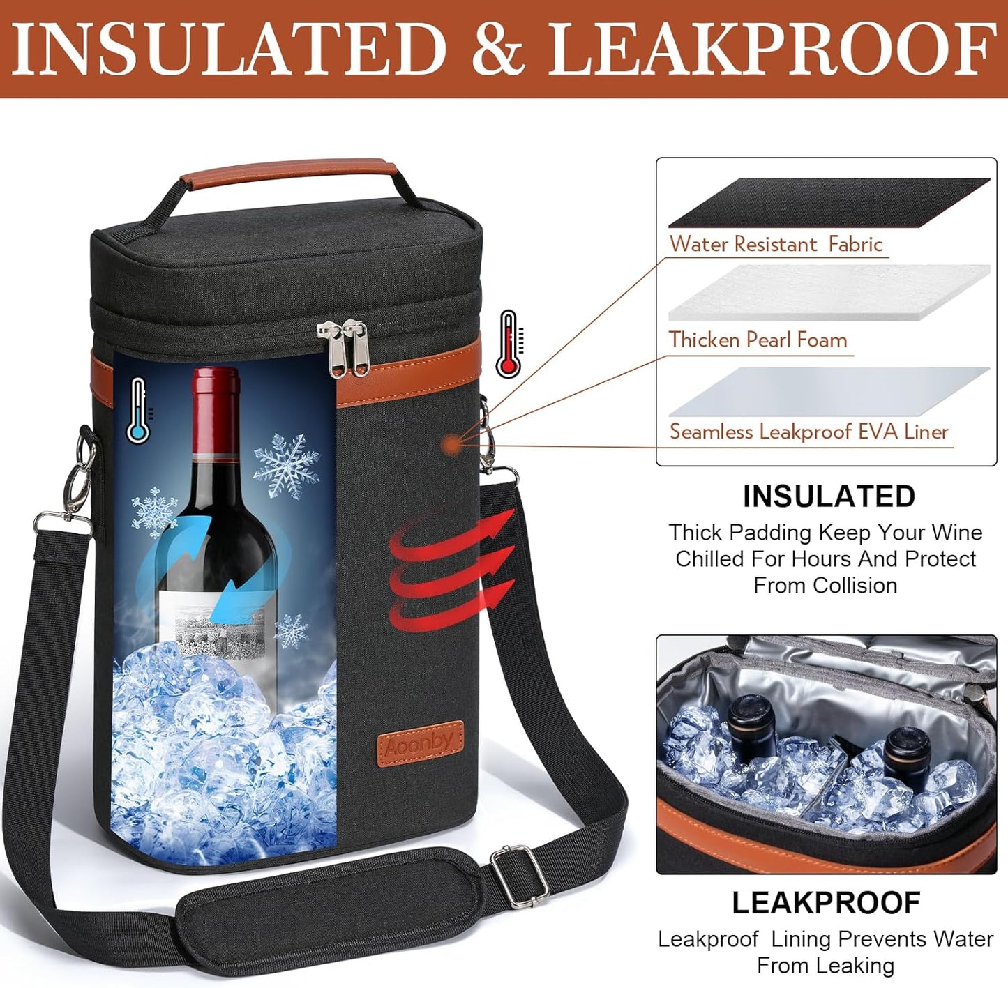 2 Bottle Wine Bag Wine Cooler Carrier Wine Gift Tote Bag, Leakproof & Insulated Bottle Bags for Travel, BYOB, Beach, Dinner, Party, Christmas Gifts for Wines Lovers Women Men - Gray