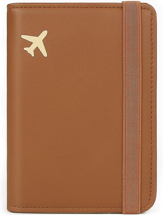 Passport Holder for Travel, Rfid Passport Cover Case, Passport Wallet Women Travel Essentials Accessories Document Organizer with Elastic Band, Brown