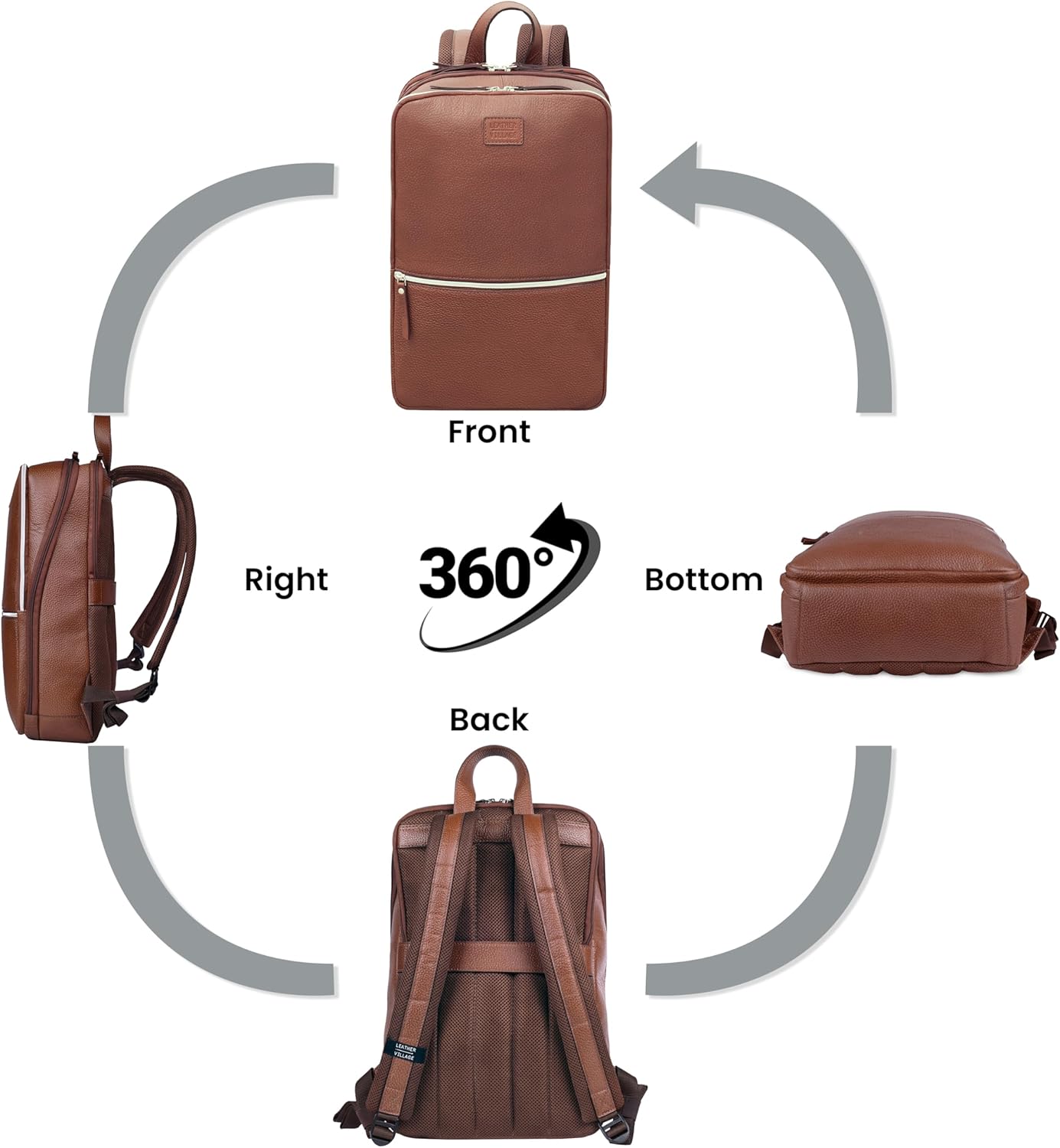 LEATHER VILLAGE Leather Laptop Backpack for Men |Brown | Slim Professional Business Bag Fits 15.6”-Laptop | Water-Repellent Work & Travel Daypack with Trolley Strap