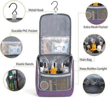 Della Gao Hanging Toiletry Bag for Women, Travel Toiletry Bags Makeup Bag Organizer, Water-resistant Cosmetic Bag for Essentials Accessories (Purple)
