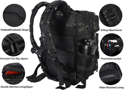 LHI Military Tactical Backpack for Men and Women 45L Army 3 Days Assault Pack Bag Large Rucksack with Molle System - Black CP