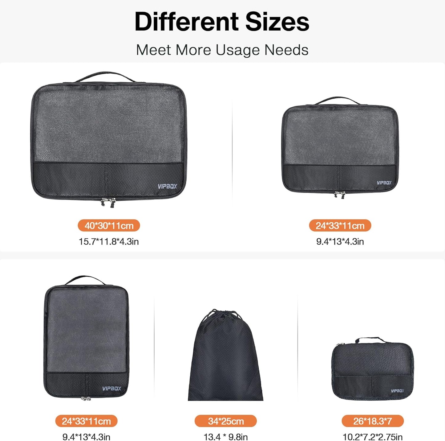 5 Set Packing Cubes Travel for Luggage Durable Suitcases Organizer Bags Lightweight Airplane Travel Vacation Essentials Accessories for Carry on (Black)