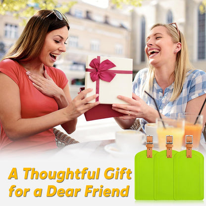 3 Pack Luggage Tags for Suitcases, TSA Approved Bag Tags, Baggage Tags with Privacy Protection, Travel Essentials Luggage Accessories, Neon Green & Brown