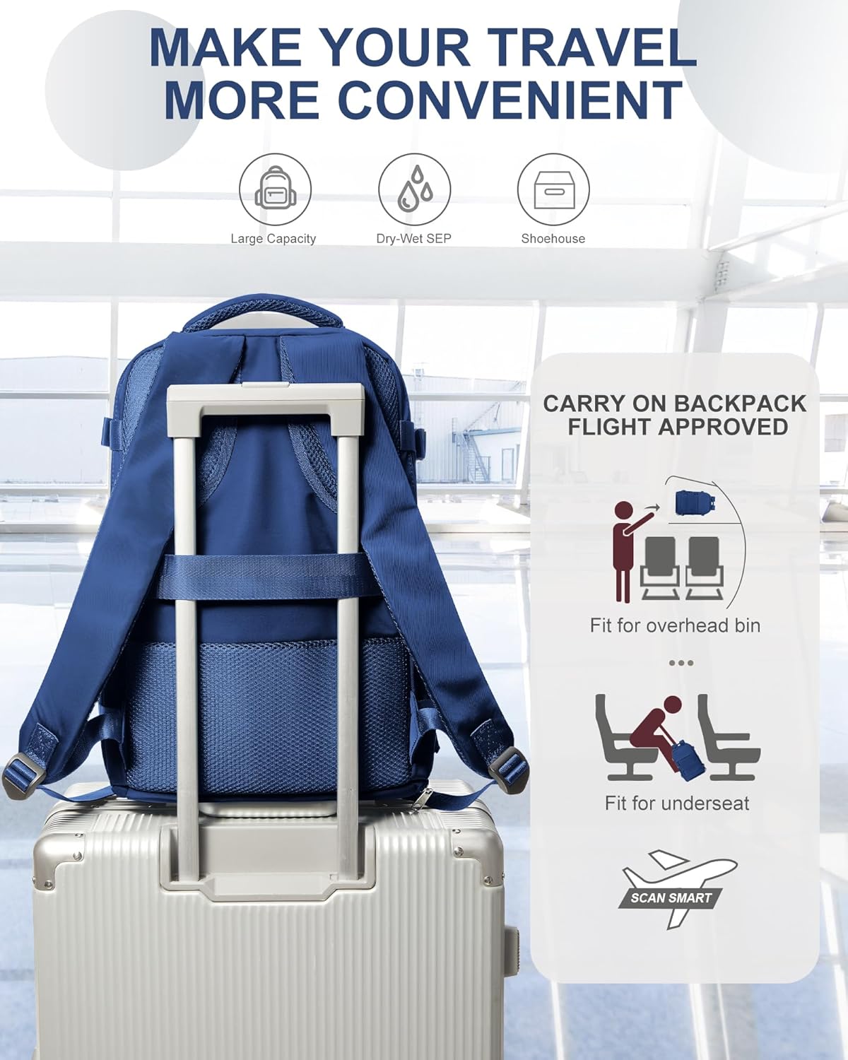 coowoz Travel Backpack Carry On for Women Man Gym Backpacks with Laptop Compartment Mochila de Viaje Teacher Personal Item Backpack Airplane Accessories Must Haves Royal Blue Small