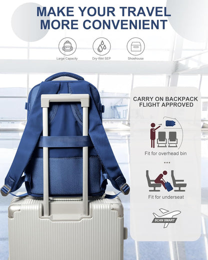 coowoz Travel Backpack Carry On for Women Man Gym Backpacks with Laptop Compartment Mochila de Viaje Teacher Personal Item Backpack Airplane Accessories Must Haves Royal Blue Small