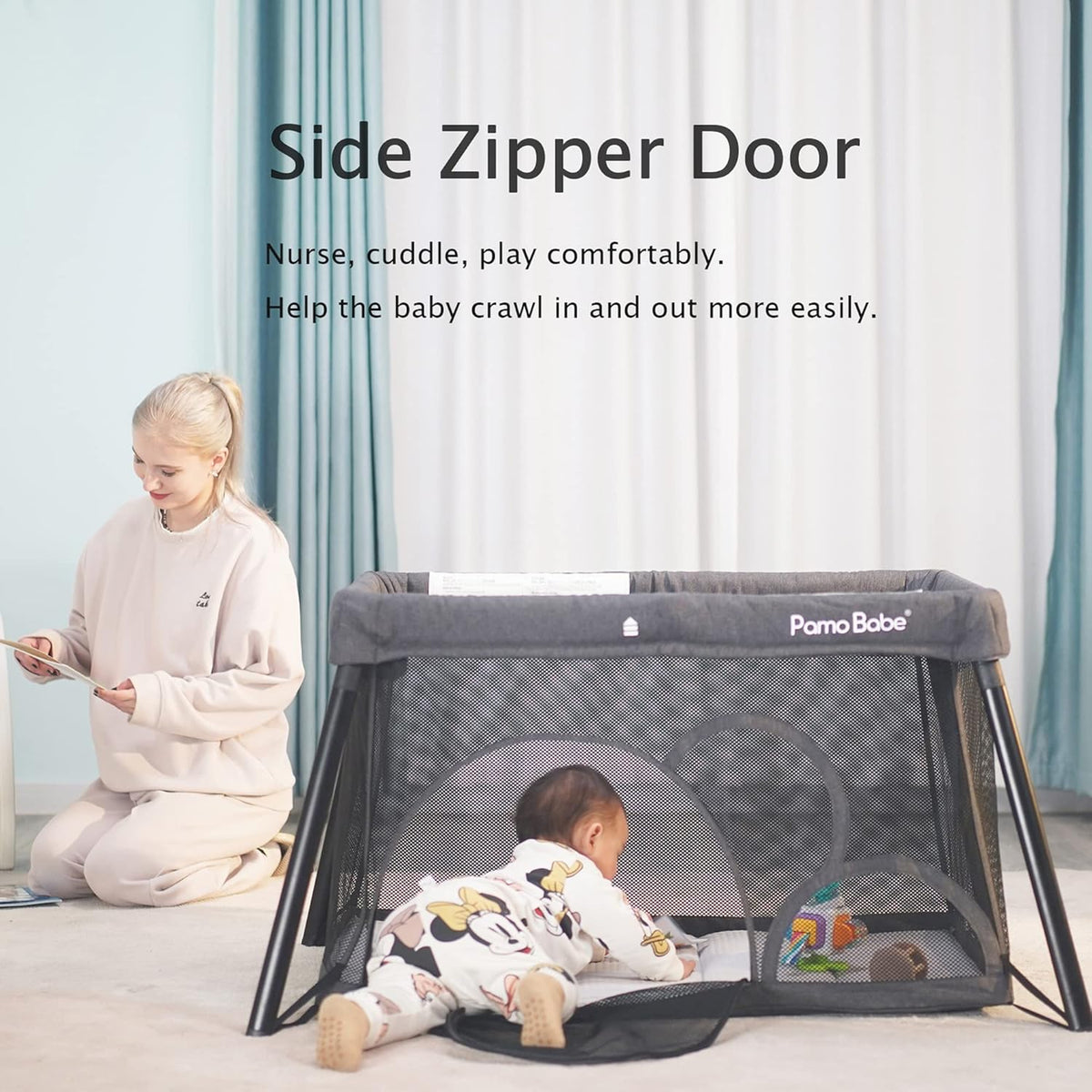 Pamo Babe Travel Crib - Lightweight Baby Playpen with Bassinet, Portable Mini Playard