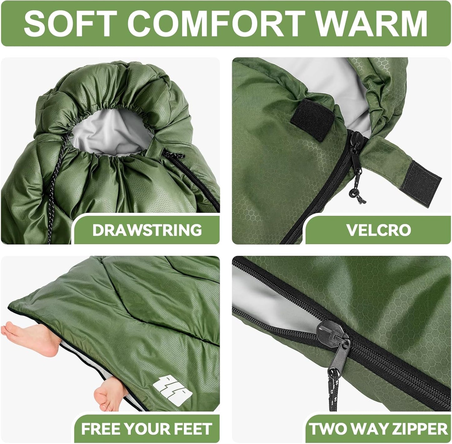 Sleeping Bags for Adults Cold Weather,Portable, Waterproof,Lightweight Camping Sleeping Bag for Tall Girls Boys with Compression Sack for Warm Camping, Hiking, Outdoor & Indoor