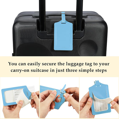 Travelambo Luggage Tags for Suitcases PU Leather Travel Tags Bag Tags Privacy Protection Travel Essentials