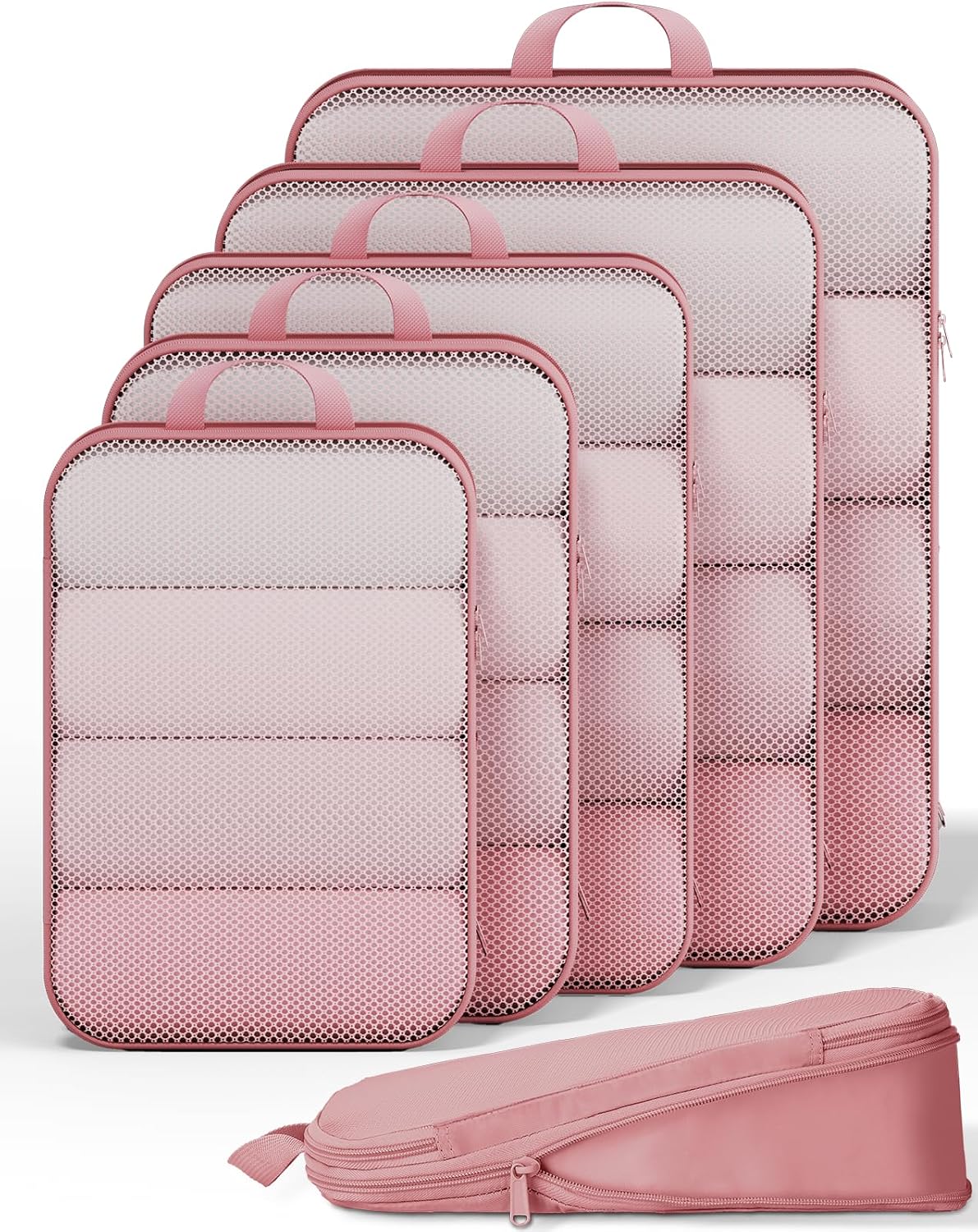 Veken 6/9/11 Set Compression Packing Cubes for Travel Essentials,Compressible Expandable Large Luggage Suitcase Organizer Bags for Clothing,Durable Space Saver Storage Bags(Pink)