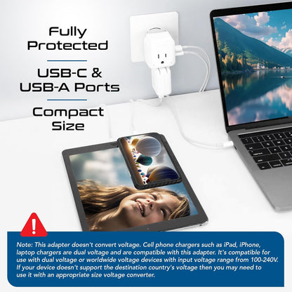 Ceptics European Plug Travel Adapter Set, 20W PD & QC, Safe Dual USB & USB-C - 2 USA Socket - Compact - Use in Germany, France, Italy, UK - Includes Type E/F, Type C, Type G SWadAPt Attachments