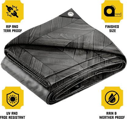 Core Tarps Extreme Heavy Duty 20 Mil Tarp Cover, Waterproof, UV Resistant, Rip and Tear Proof, Poly Tarpaulin with Reinforced Edges for Roof, Camping, Patio, Pool, Boat (Grey Wood/Black 16′ X 20′)