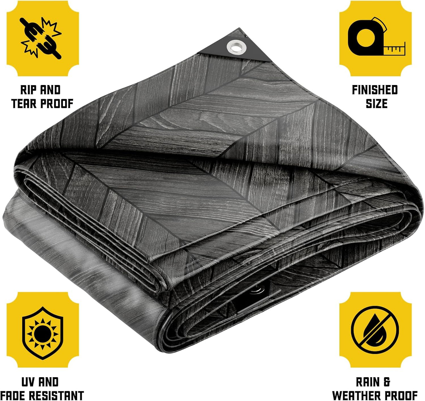 Core Tarps Extreme Heavy Duty 20 Mil Tarp Cover, Waterproof, UV Resistant, Rip and Tear Proof, Poly Tarpaulin with Reinforced Edges for Roof, Camping, Patio, Pool, Boat (Grey Wood/Black 10′ X 20′)