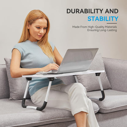 BUYIFY Folding Lap Desk, 23 Inch Portable Wood Grey Laptop Bed Desk Lap Desk with Cup Holder, for Working Reading Writing, Eating, Watching Movies for Bed Sofa Couch Floor