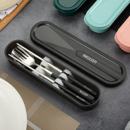 Travel cutlery set, 18/8 stainless steel cutlery, Reusable utensils set with case, Portable Silverware Lunch Box for Camping and Office