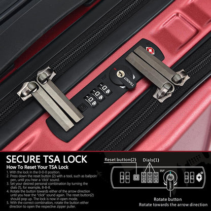 TydeCkare 16" Carry on Luggage with 2 Laptop Compartments, Lightweight Hardshell ABS+PC Suitcase with Dual Control TSA Lock, with YKK Zipper, 4 Spinner Silent Wheels, for Business Travel, Wine Red