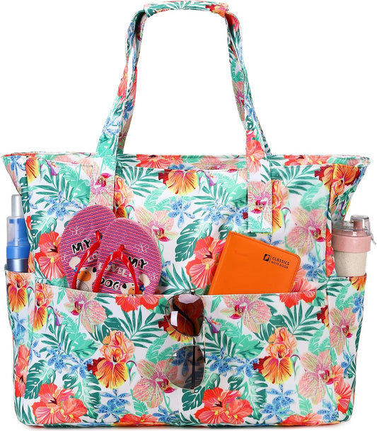 Waterproof Beach Tote Pool Bags for Women Ladies Extra Large Gym Tote Carry On Bag With Wet Compartment for Weekender Travel