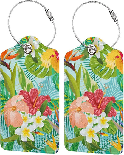 Set of 2 Luggage Tag for Suitcases Tie dye PU Leather Luggage Tag with Full Back Privacy Name ID Card Fun Laggage Tags