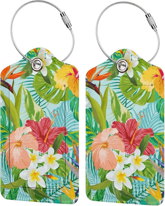 Set of 2 Luggage Tag for Suitcases Tie dye PU Leather Luggage Tag with Full Back Privacy Name ID Card Fun Laggage Tags