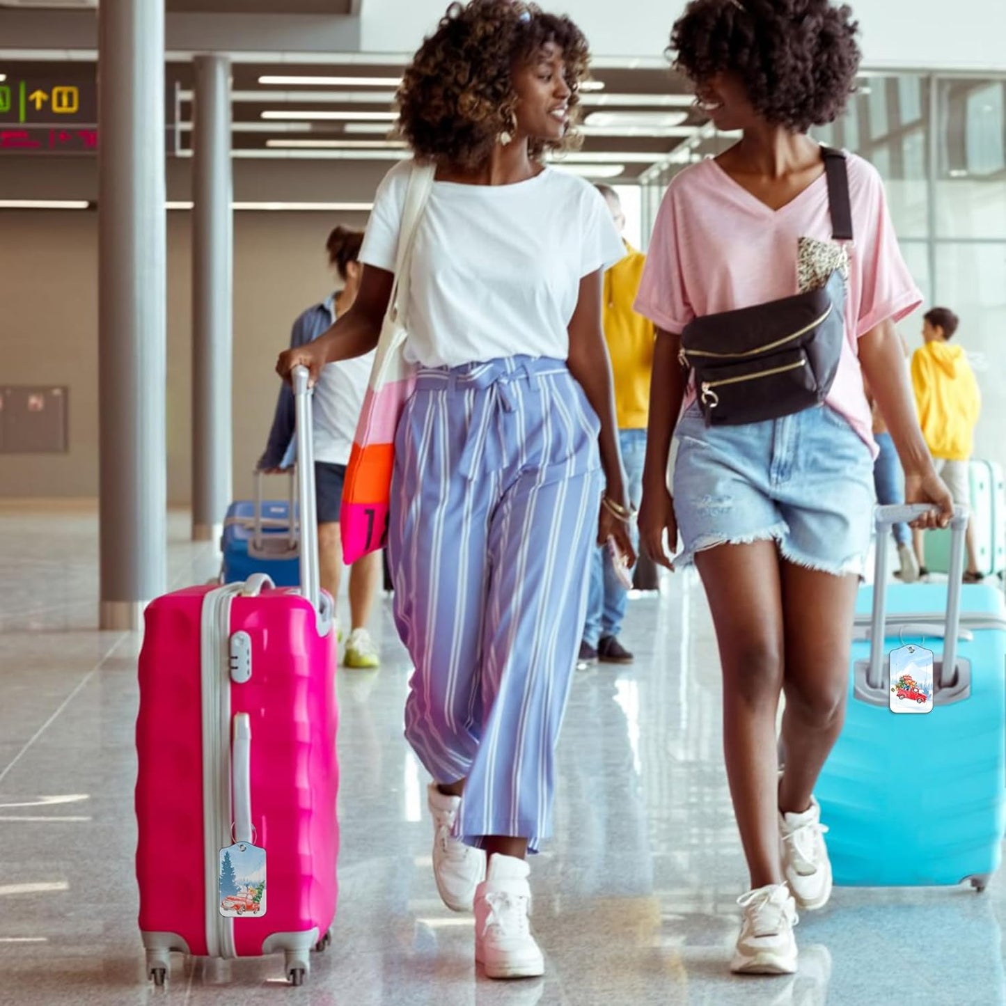 2 PCS Leather Luggage Tags for Suitcase Red Pickup Christmas Tree and Gifts Travel Luggage Tag with Privacy Flap Name ID Label and Metal Loop for Travel Bag Suitcase