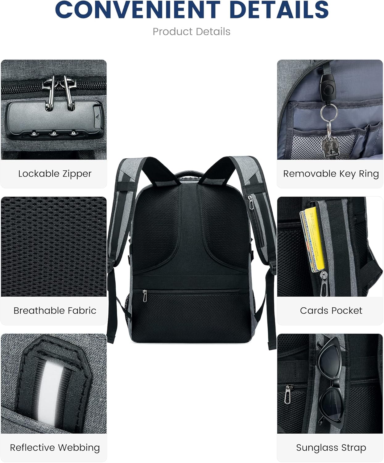 LOVEVOOK 17 inch DarkGrey Travel Laptop Backpack with USB Charging Port, Anti-Theft, Waterproof, Large Computer Business Backpack for Men, College Students