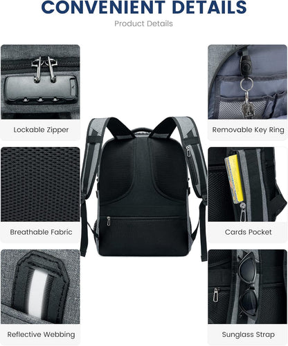 LOVEVOOK 17 inch DarkGrey Travel Laptop Backpack with USB Charging Port, Anti-Theft, Waterproof, Large Computer Business Backpack for Men, College Students