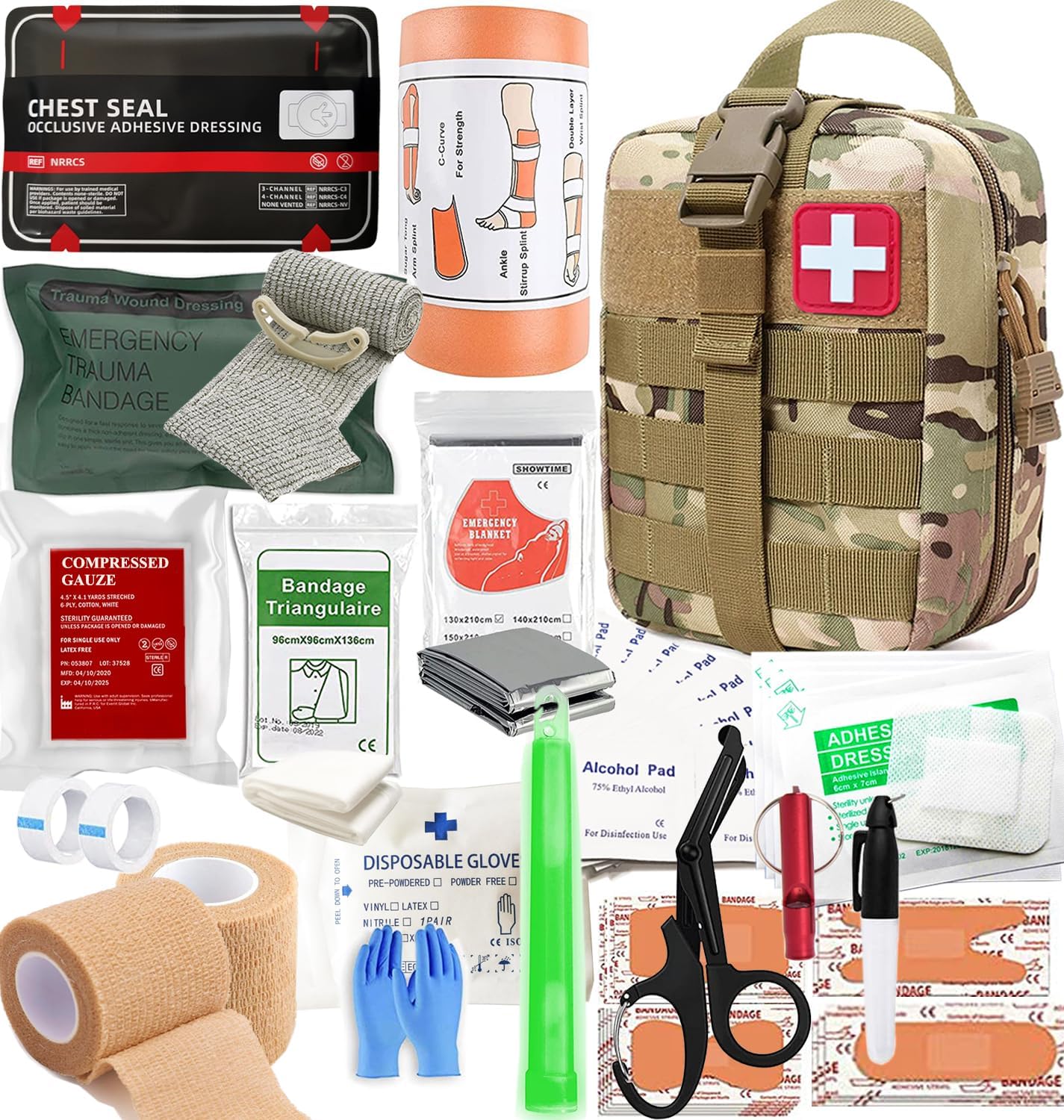 IFAK Kit Trauma Kit Military Medical First Aid Kits Bleeding Contral Emergency Survival Bug Out Bag for Camping Gear Supplies Hiking (Camouflage)