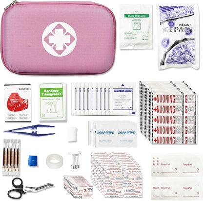 277PCS Compact Emergency First Aid Kit for Car Business Travel Size Backpacking Gear Bag Camping Essentials Survival Kit Supplies for Road Trips, Hiking, Outdoor Play Pink AMORNING
