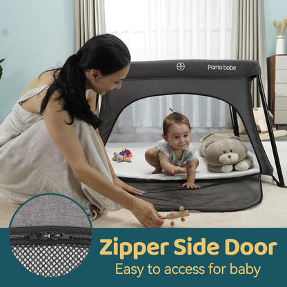 Pamo Babe Travel Crib Lightweight Baby Playard with Mattress Compact Play Yard with Detachable Legs